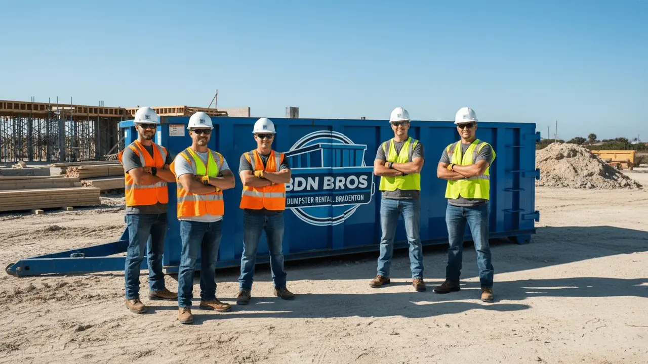The BDN Bros Dumpster Rental Bradenton crew on a Bradenton, FL jobsite